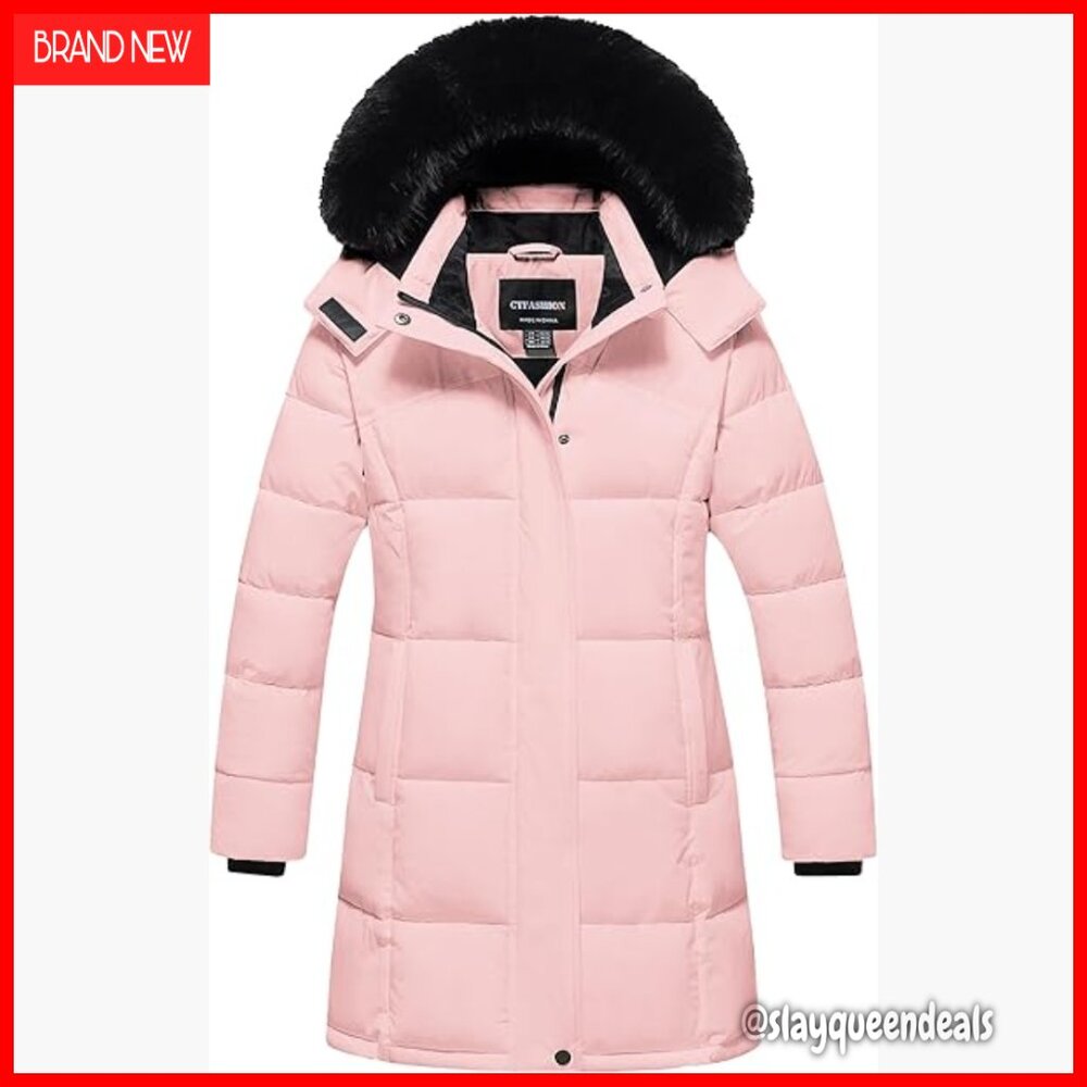 Girls Waterproof Puffer Jacket with Detachable Hood Fleece Lined Ski Parka